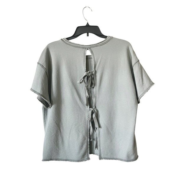 Abercrombie & Fitch Terry Pullover Top Womens Size M Green Boxy Tie Back Raw Hem - Picture 3 of 7